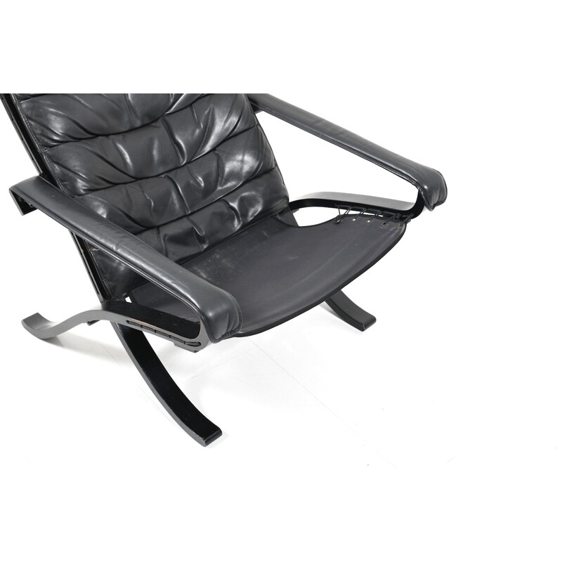 Flex Safari armchair in black Leather by Ingmar Relling for Westnofa Norway - 1960s