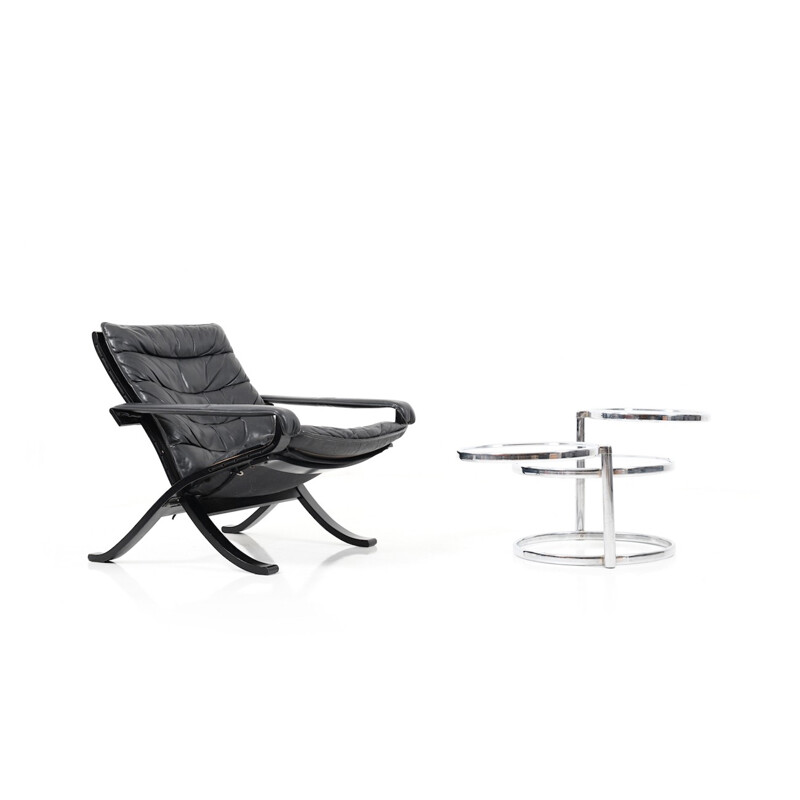 Flex Safari armchair in black Leather by Ingmar Relling for Westnofa Norway - 1960s