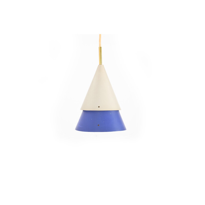 Danish Modern Pendant Lamp in blue and light grey - 1960s