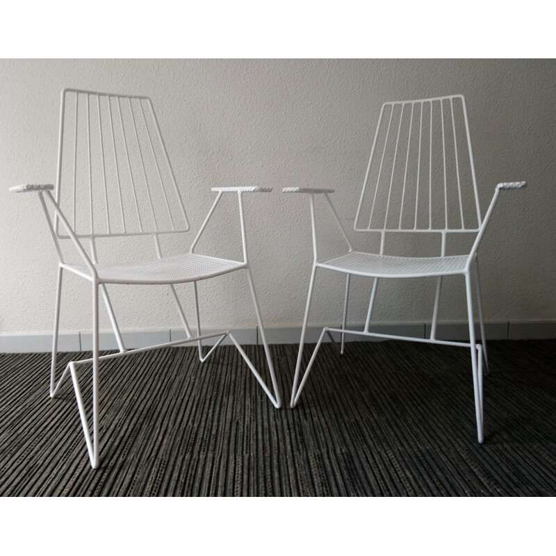 Suite de 2 chaises de jardin vintage blanches - 1960