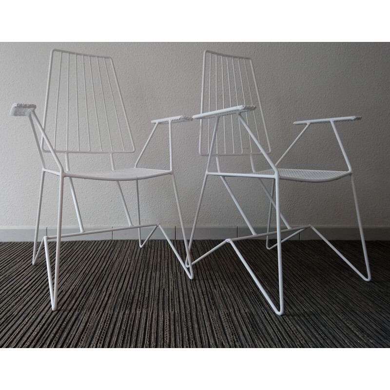 Suite de 2 chaises de jardin vintage blanches - 1960