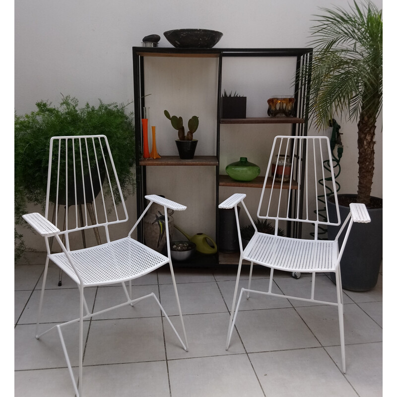 Set of 2 white vintage garden chairs - 1960s