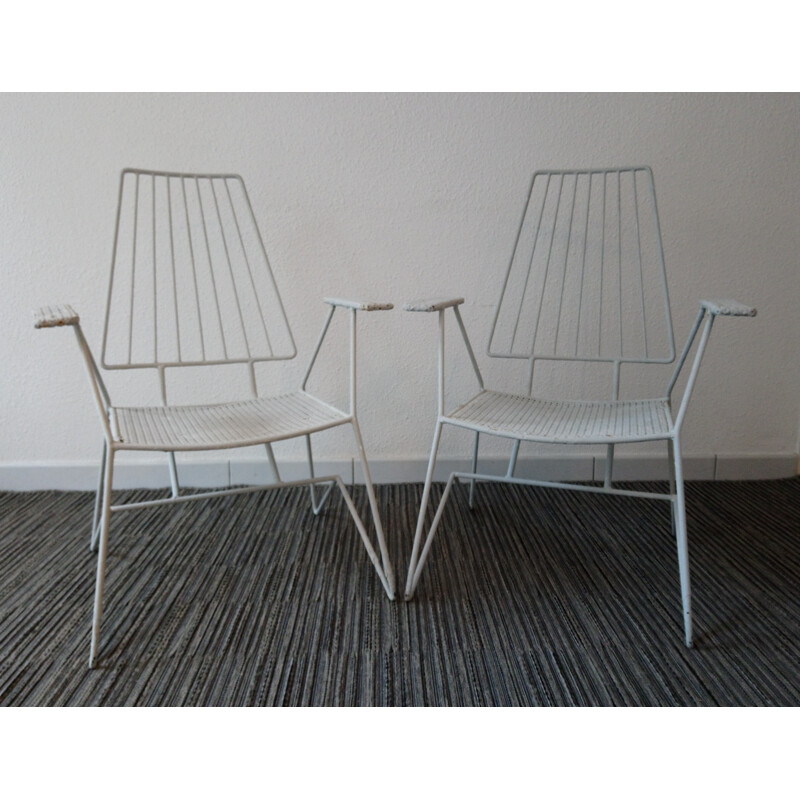 Set of 2 garden white low vintage chairs - 1960s