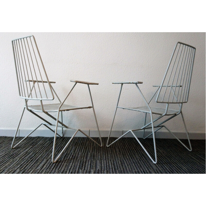 Set of 2 garden white low vintage chairs - 1960s