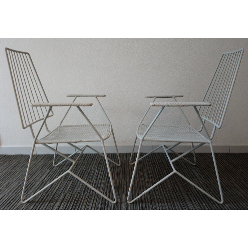 Set of 2 garden white low vintage chairs - 1960s