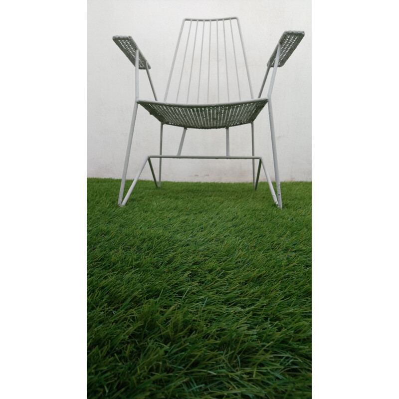 Set of 2 garden white low vintage chairs - 1960s