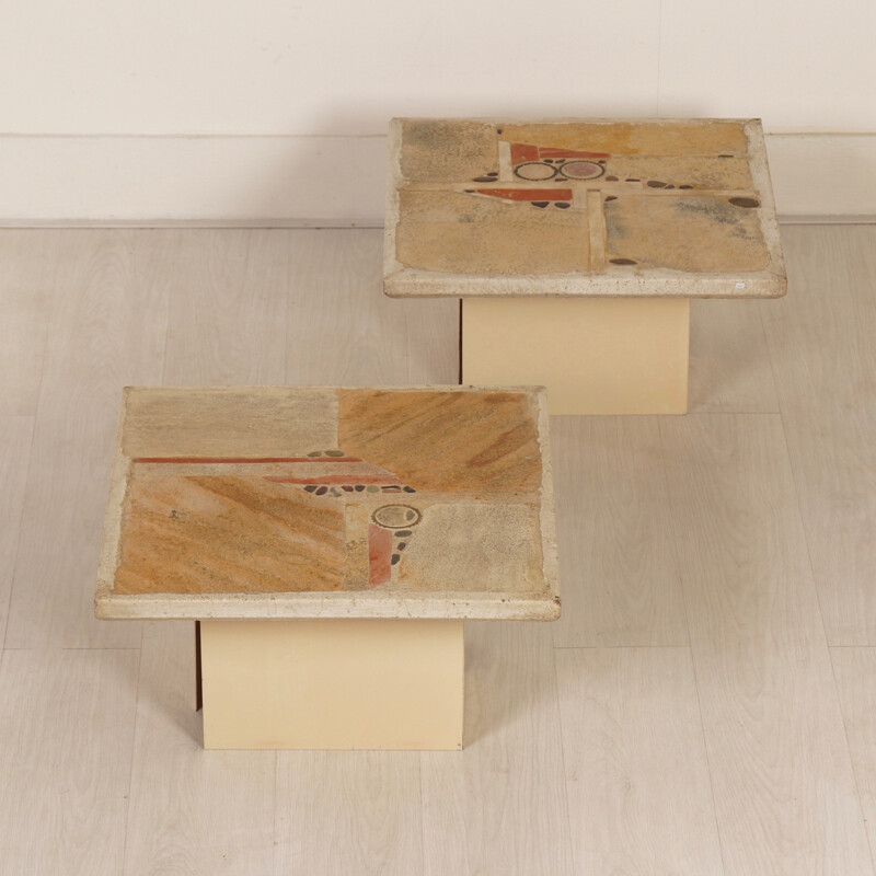 Set of 2 square white coffee tables by Paul Kingma - 1980s