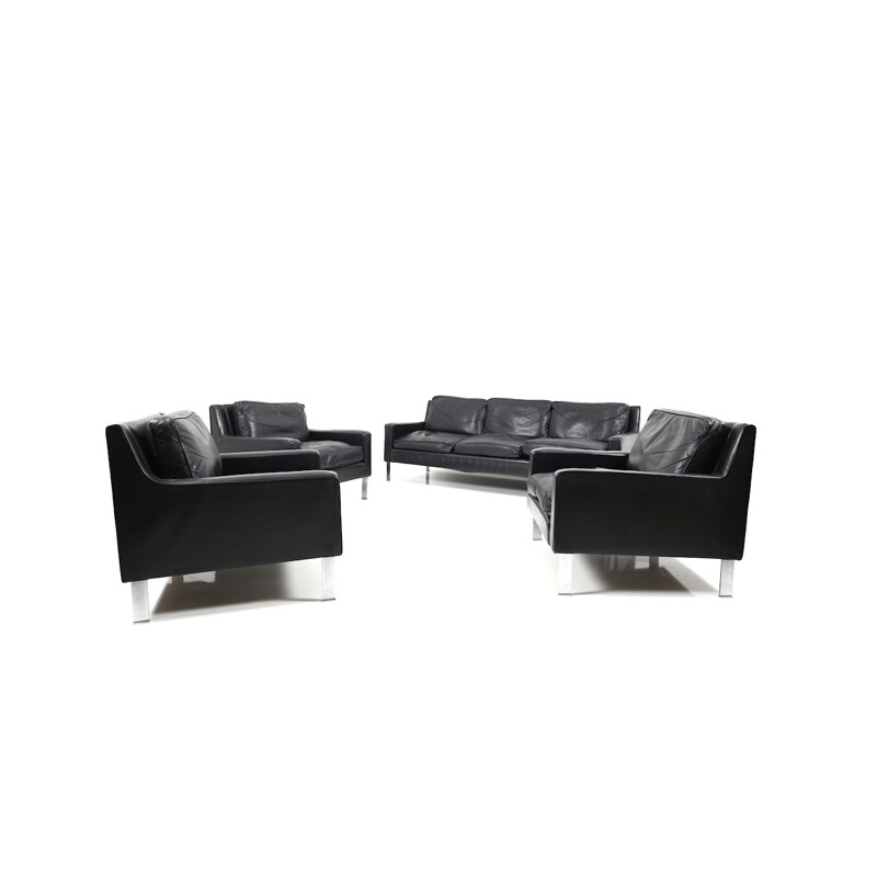 Vintage black leather seating set by Tecta Moebel - 1960s