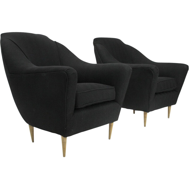 Set of 2 vintage Italian black Armchairs - 1950s