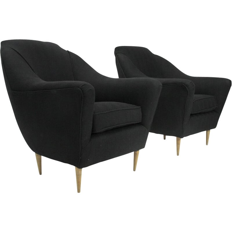 Suite de 2 fauteuils vintage noirs italiens - 1950