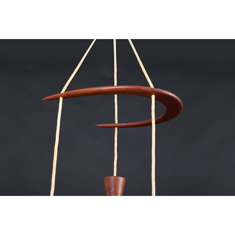 Vintage Danish Boomerang hanging lamp in teak and glass - 1950s