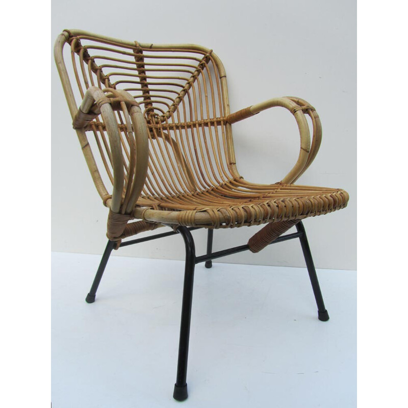 Lounge chair in rattan, Dirk van SLIEDREGT - 1960s