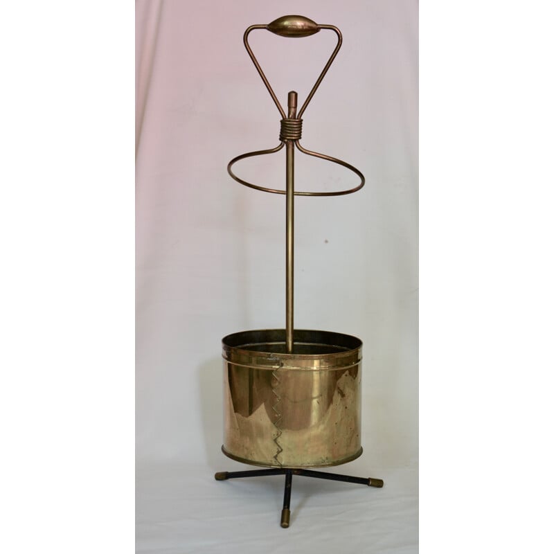 Vintage umbrella stand in brass by Mathieu Mategot - 1950s