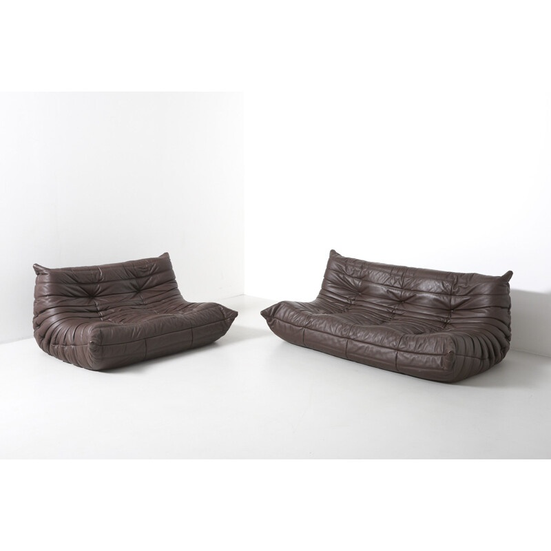 Vintage lounge Togo leather set by Michel Ducaroy - 1960s