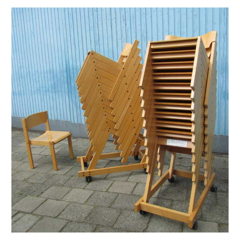 Set of 10 vintage chairs in plywood - 1960s