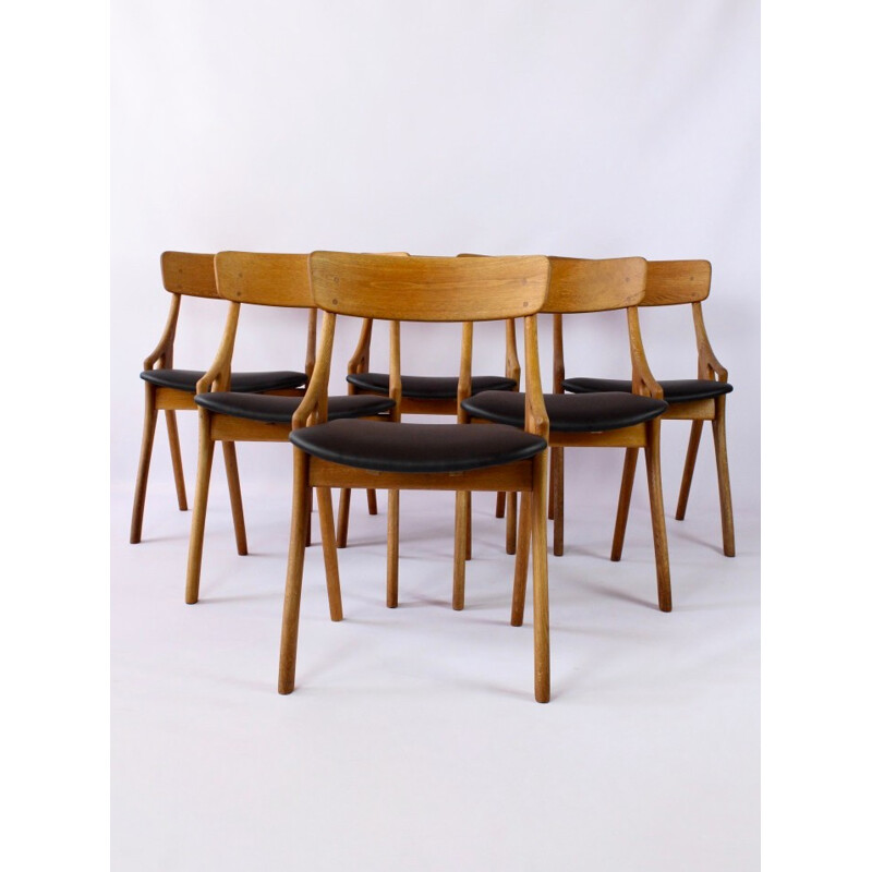 Vintage set of 6 dining chairs by Arne Hovmand Olsen for Mogens Kold Furniture - 1950s