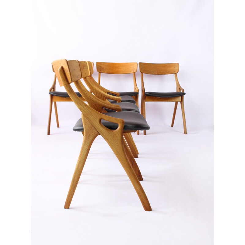 Vintage set of 6 dining chairs by Arne Hovmand Olsen for Mogens Kold Furniture - 1950s