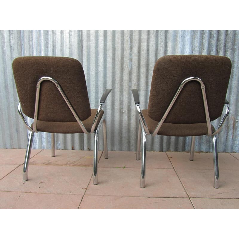 Pair of Gispen armchairs in steel and brown fabric, Martin DE WIT - 1960s