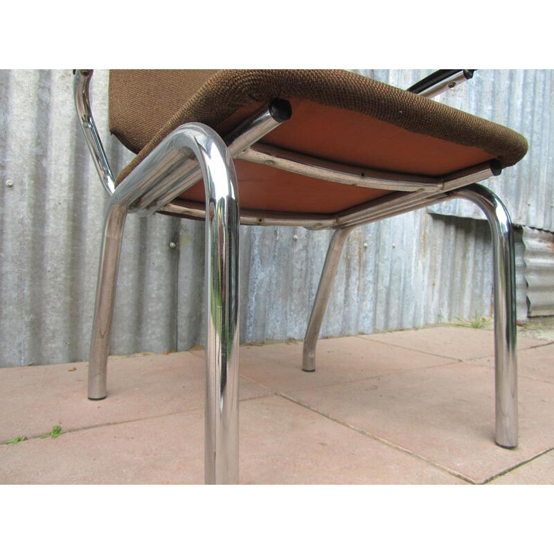 Pair of Gispen armchairs in steel and brown fabric, Martin DE WIT - 1960s