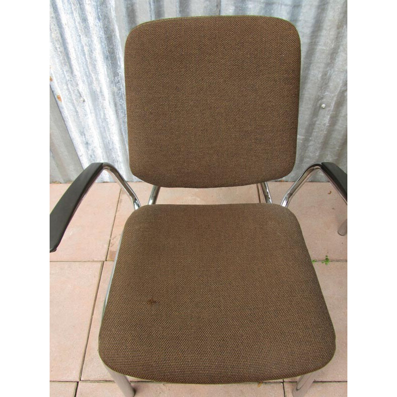 Paire de fauteuils Gispen en acier chromé et tissu marron, Martin DE WIT - 1960
