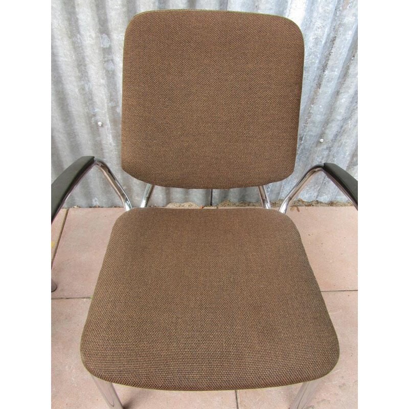 Pair of Gispen armchairs in steel and brown fabric, Martin DE WIT - 1960s