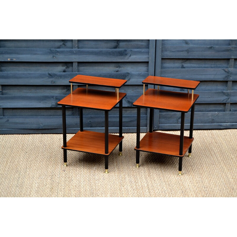 Vintage pair of wooden bedside tables - 1960s