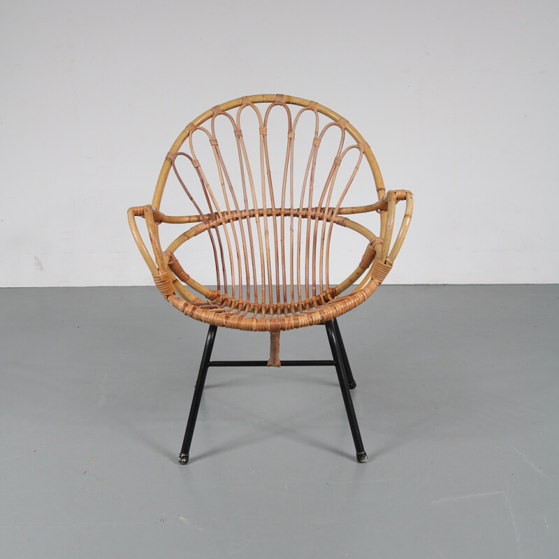 Vintage Dutch rattan easy chair - 1950s