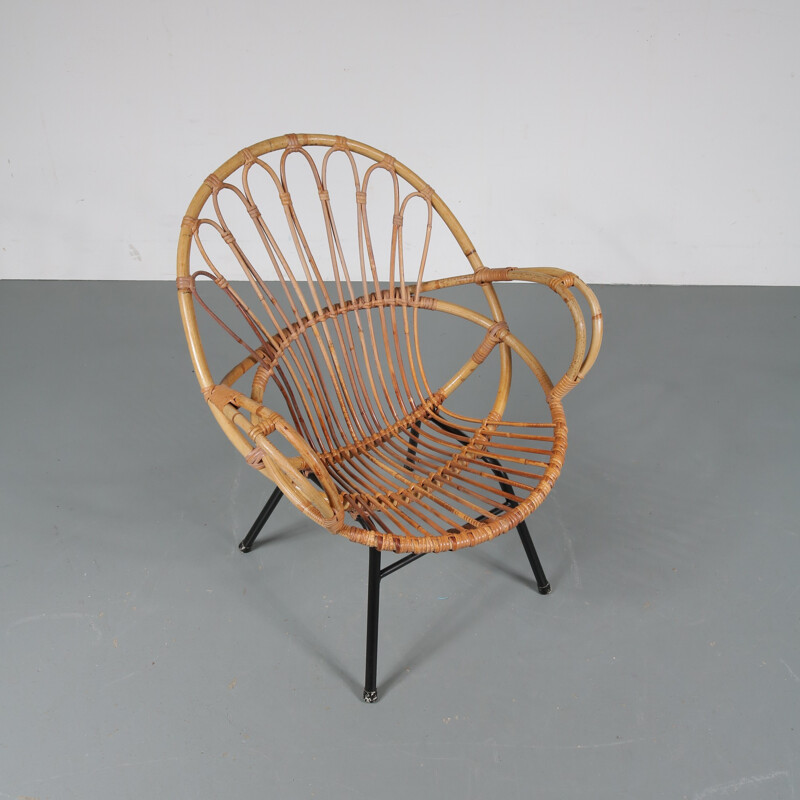 Vintage Dutch rattan easy chair - 1950s