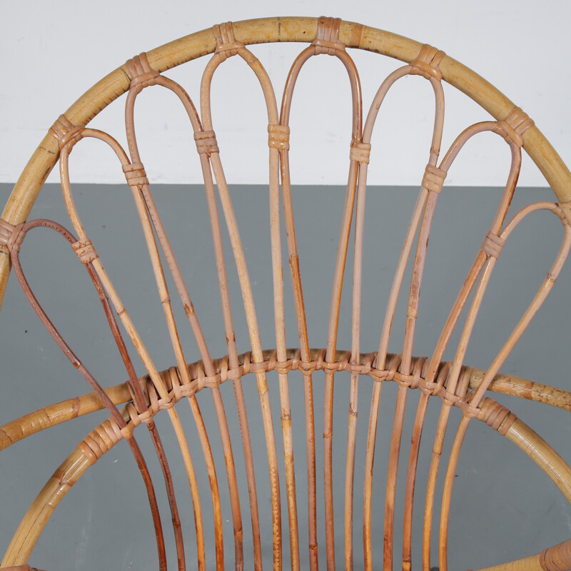 Vintage Dutch rattan easy chair - 1950s