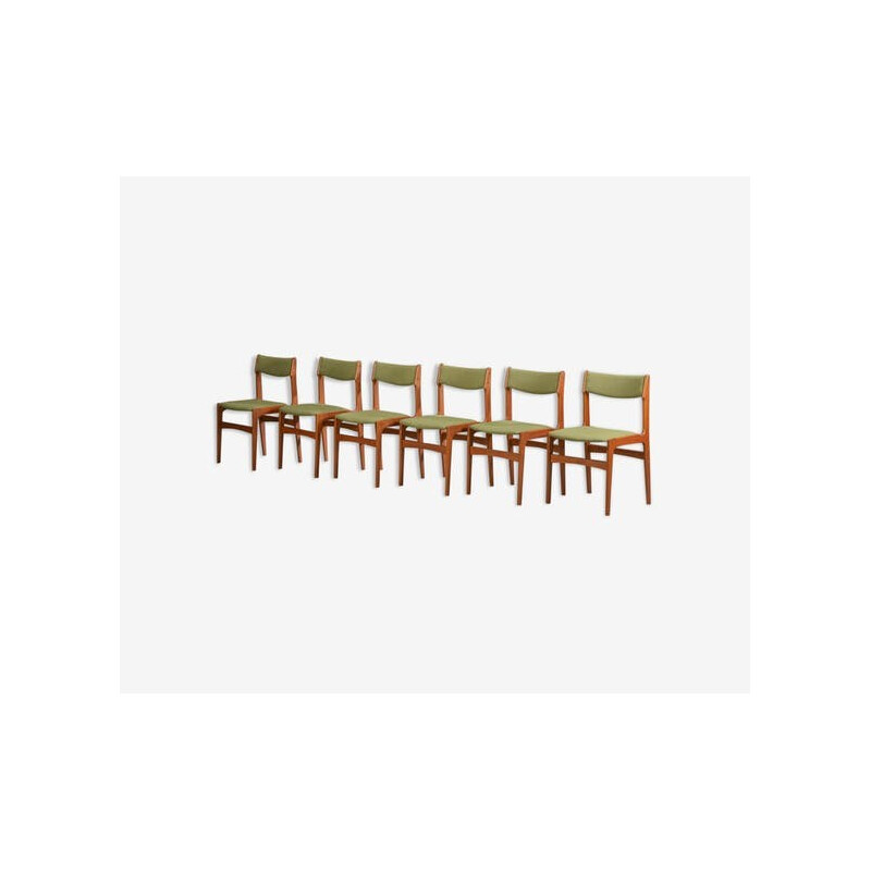 Set of 6 green teak chairs by Erik Buck - 1960s