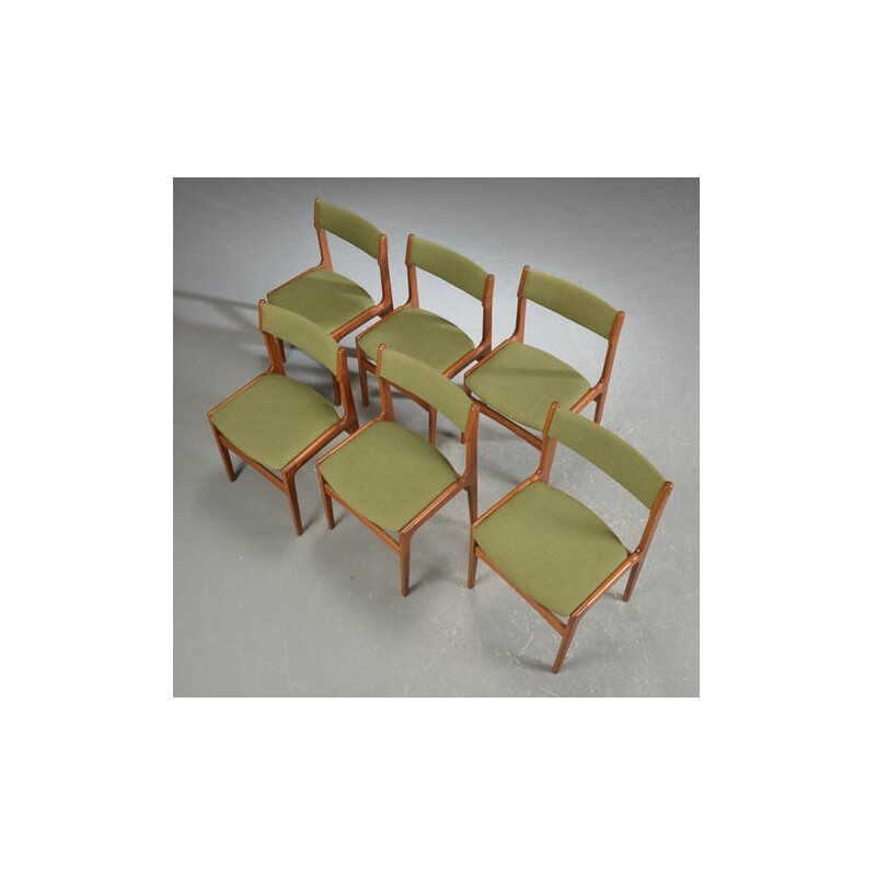 Set of 6 green teak chairs by Erik Buck - 1960s