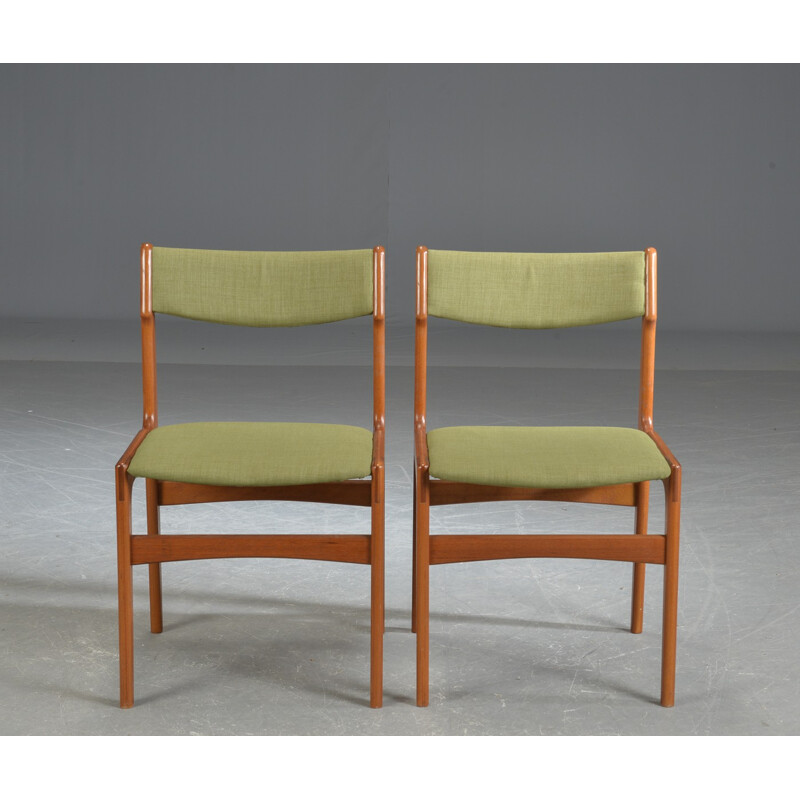 Set of 6 green teak chairs by Erik Buck - 1960s