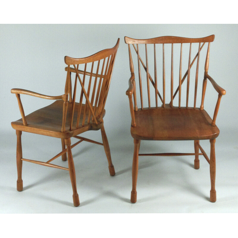 Set of 2 Vintage Chairs in Beech and Elm by Ole Wanscher and Fritz Hansen - 1940s