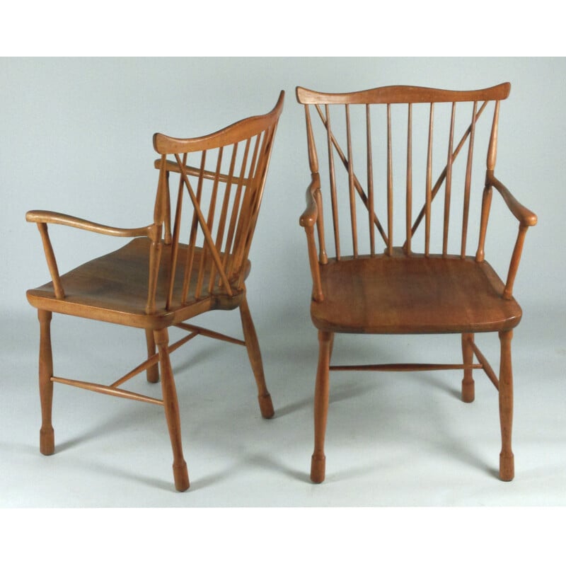 Set of 2 Vintage Chairs in Beech and Elm by Ole Wanscher and Fritz Hansen - 1940s