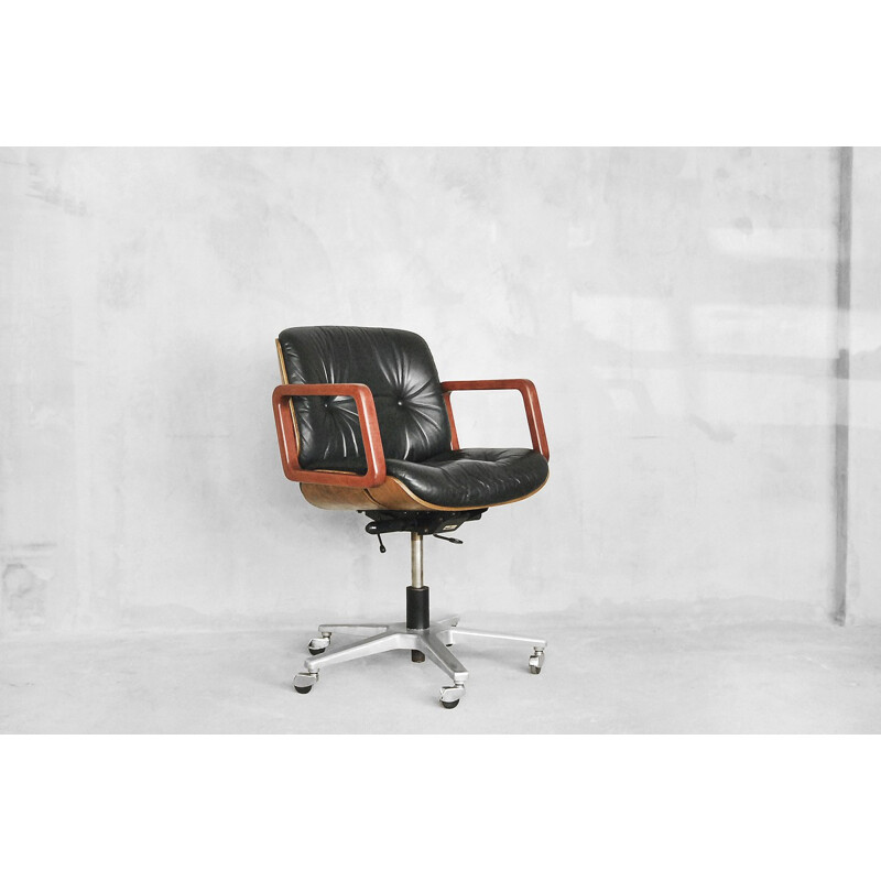 Leather Swivel Office Chair by Giroflex - 1970s