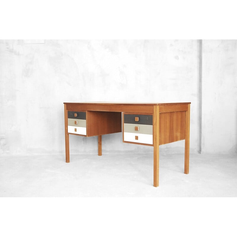 Danish Teak Veneer Desk with Drawers by Domino Møbler - 1960s