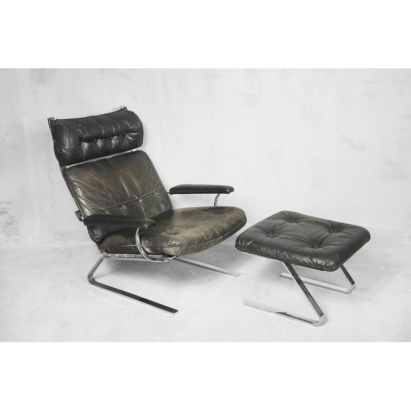 Leather Lounge Chair & Ottoman by Reinhold Adolf for Cor - 1960s