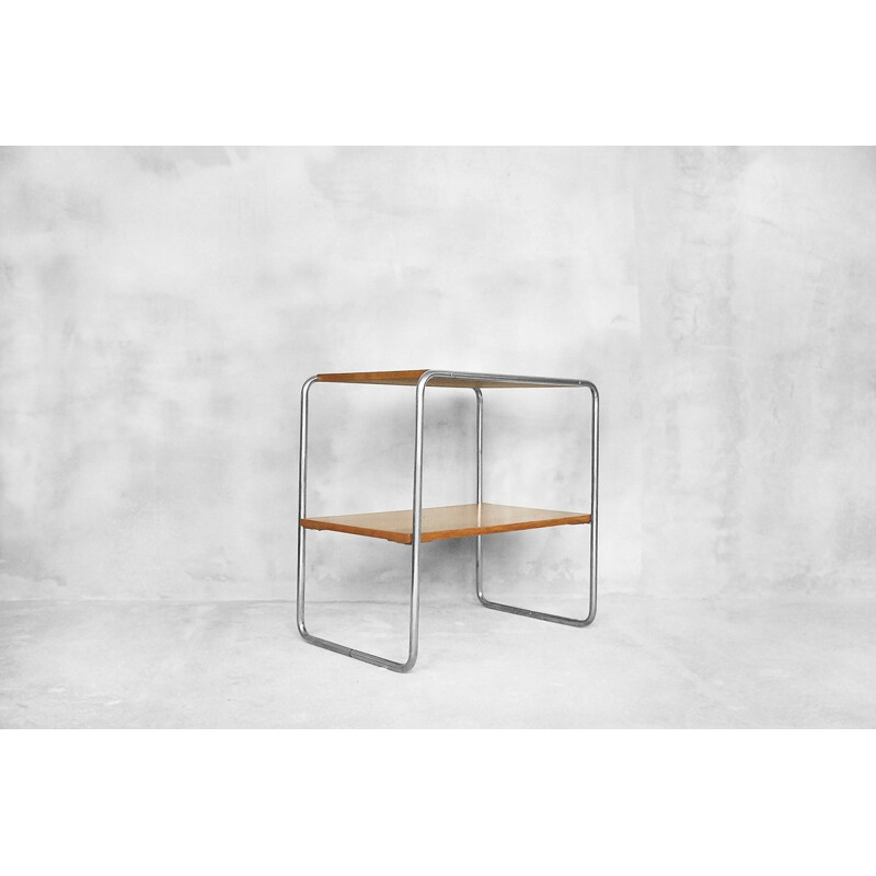 Madeira vintage e consola cromada modelo B12 de Marcel Breuer para Thonet, 1930