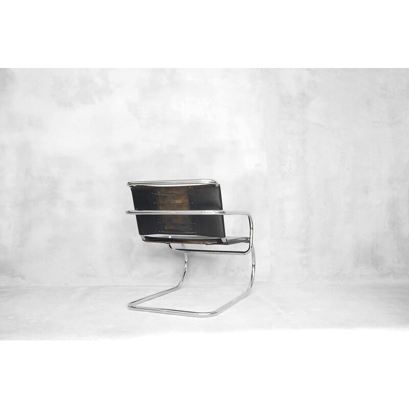 Vintage "Bauhaus" German leather chair by Franco Albini for Tecta - 1950s