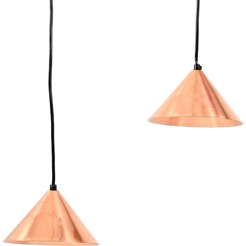 Suite de 2 Lampes jumelles vintage danoise en cuivre - 1960