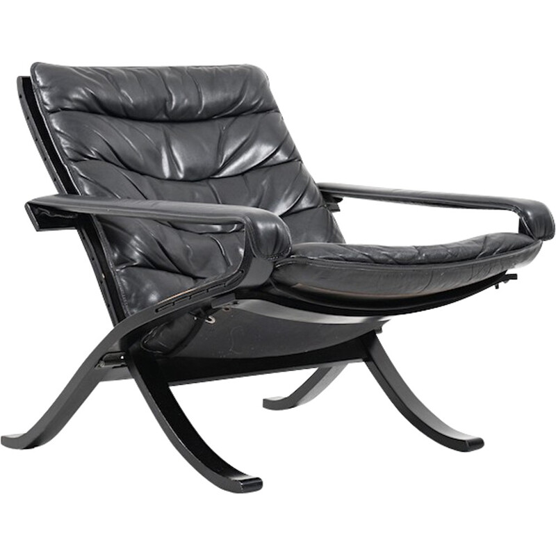 Flex Safari armchair in black Leather by Ingmar Relling for Westnofa Norway - 1960s