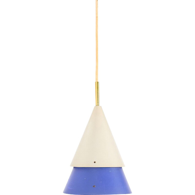 Danish Modern Pendant Lamp in blue and light grey - 1960s