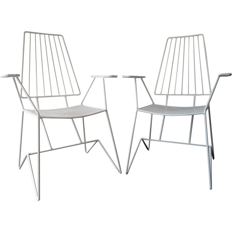 Set of 2 white vintage garden chairs - 1960s