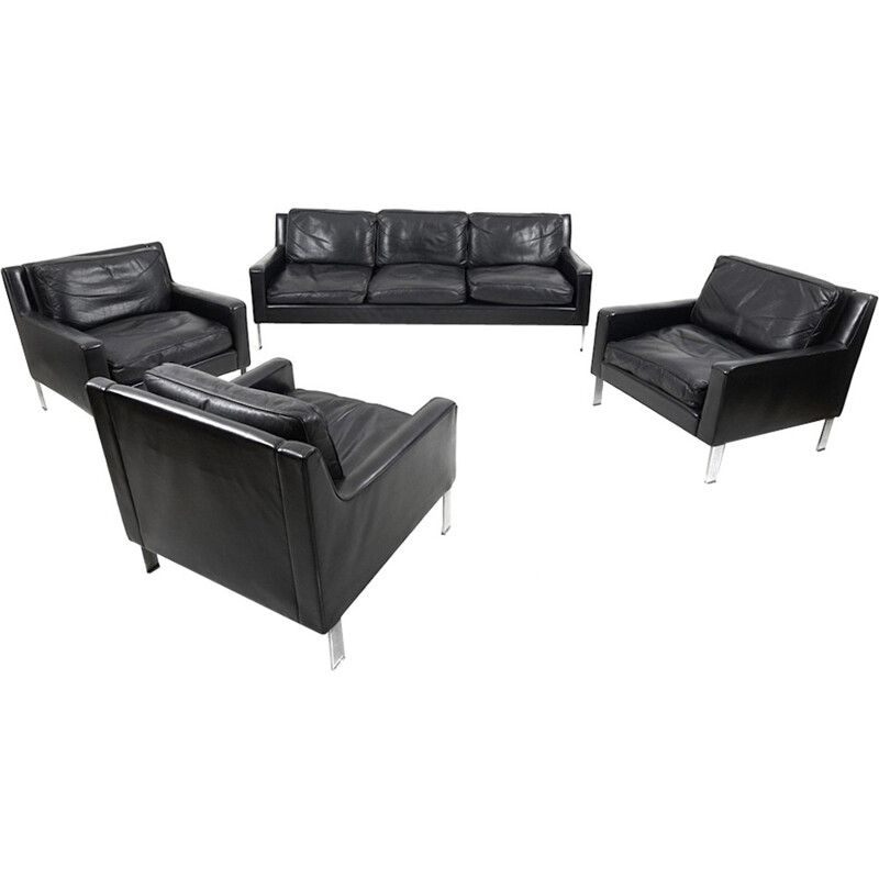 Vintage black leather seating set by Tecta Moebel - 1960s