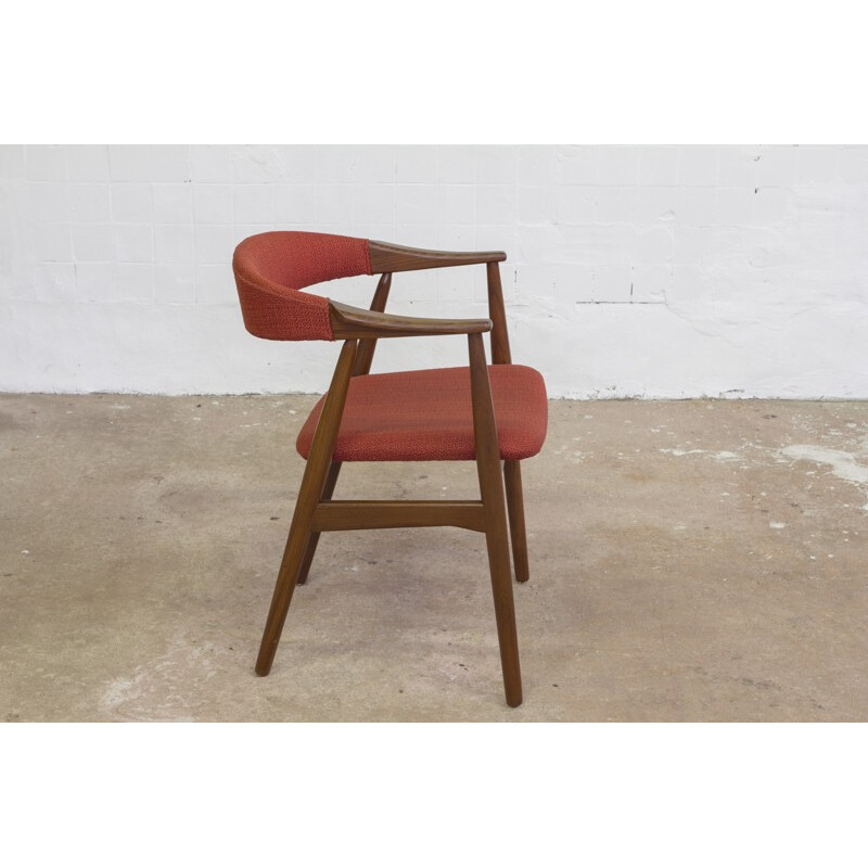 Chaise scandinave en teck et tissu rouge - 1960