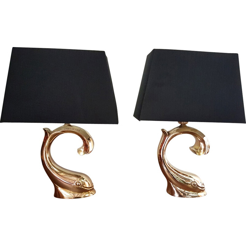 Suite de 2 lampes de table vintage en laiton Hollywood Regency - 1970