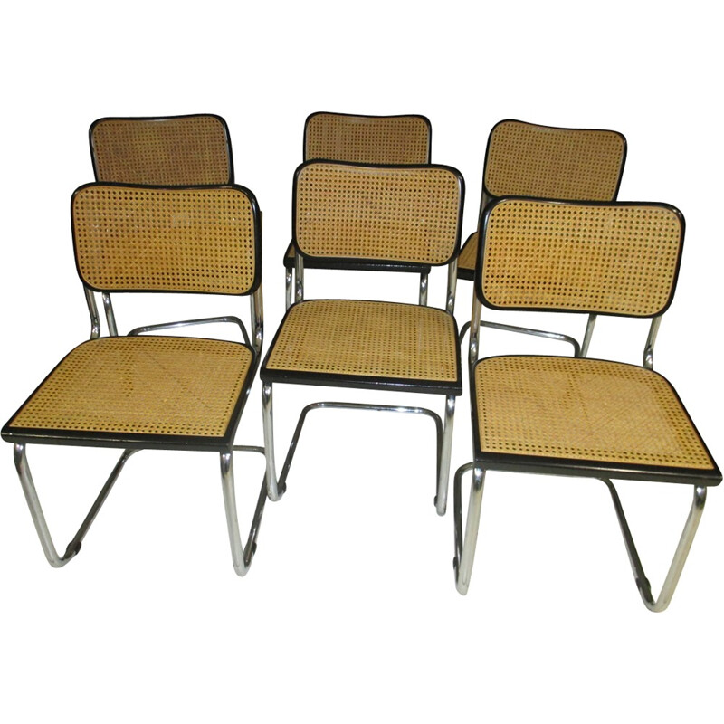 Suite 6 chaises vintage "Cesca B32" par Marcel Breuer - 1980