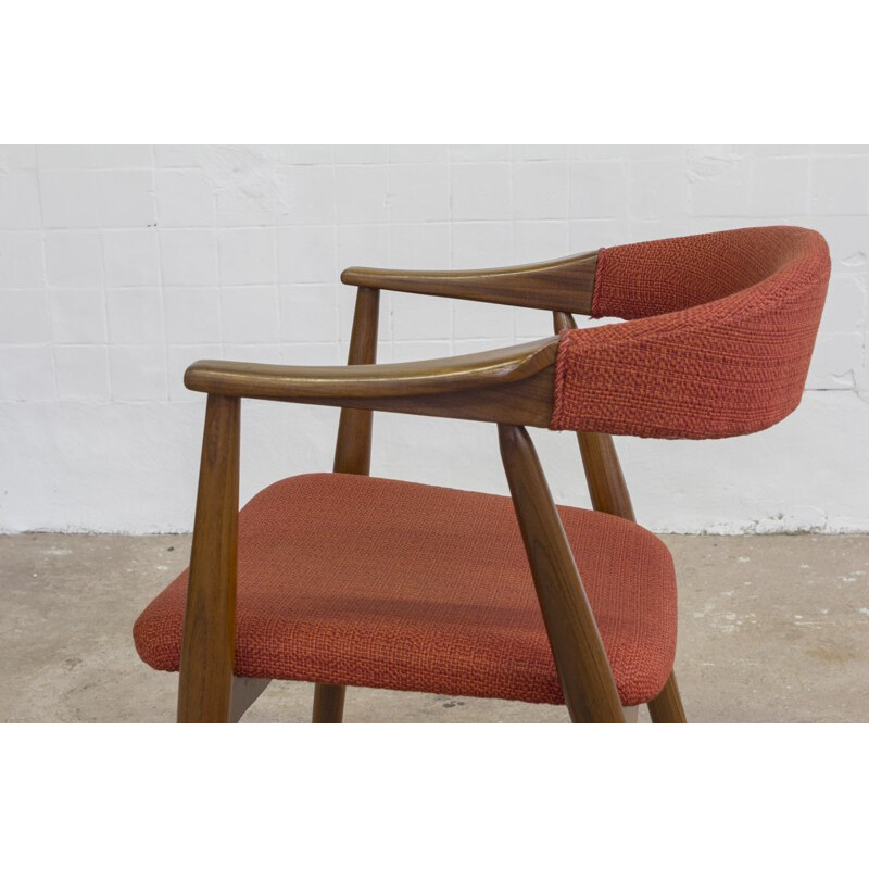 Chaise scandinave en teck et tissu rouge - 1960