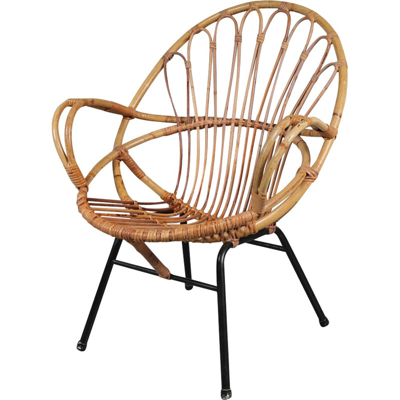 Vintage Dutch rattan easy chair - 1950s