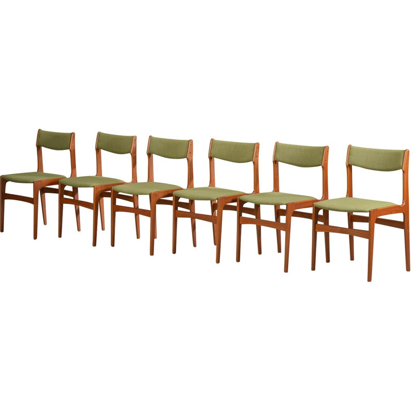 Set of 6 green teak chairs by Erik Buck - 1960s